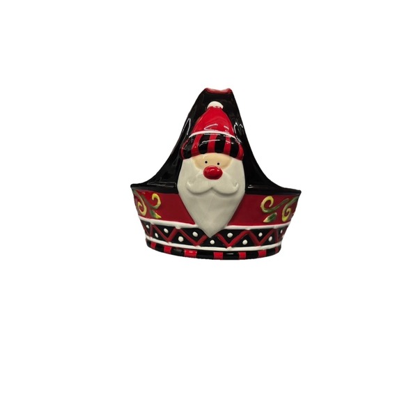 Fitz And Floyd Santa, Santa! Basket Red Black Ceramic Candy Dish Christmas Gift - Picture 4 of 6